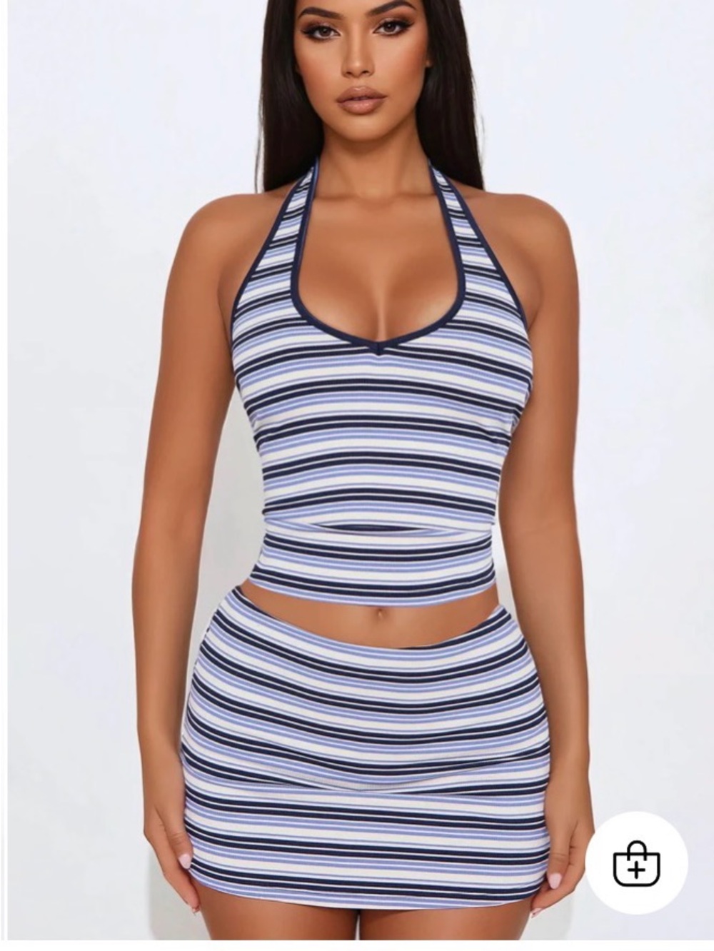 Striped Halter Crop Top - Blue/White